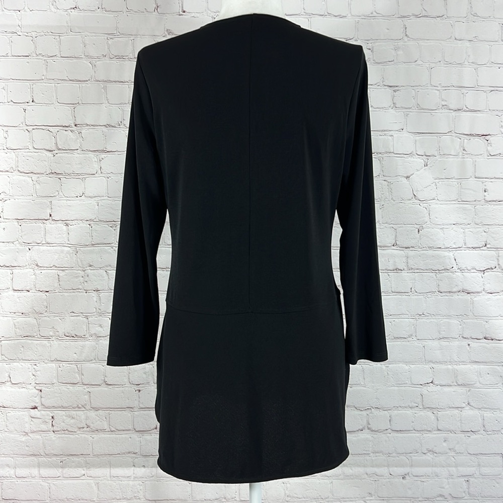 Lauren Ralph Lauren Medium Top Shirt Black Solid Scoop Neck Keyhole 3/4 Sleeve - Picture 2 of 7